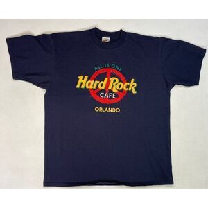 VINTAGE Hard Rock Cafe Orlando All Is One Peace T-shirt Men XL Blue USA 90s